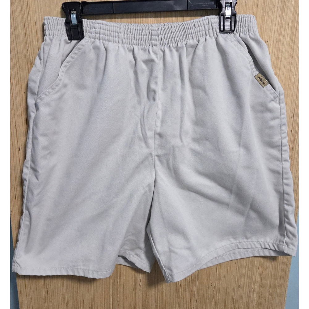 Chic Womens Vintage Khaki Elastic Waist Cotton Twill Shorts Size 16 High-Rise